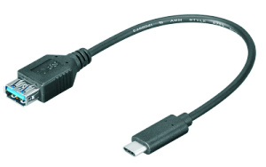 USB-C 3.2 Gen.1 Adapterkabel USB-C /St zu USB-A /Bu, 3A, 5Gbit, 0.20m, schwarz 