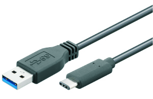 USB 3.2 Gen1 Super Speed Kabel, A - C, St/St, 5Gbit, 3A, 0.5m, schwarz 
