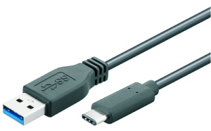 USB-C 3.0 High Speed Sync- & Lade Kabel, C-A, St/St, 5Gbit, 3A, 15W, 1m, schwarz 