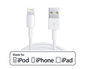 USB 2.0 sync and charge cable, MFI, m/m, 1m, Lightning, white, for Apple iPhone / iPad / iPod 