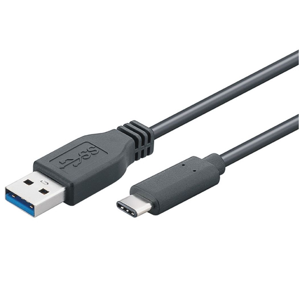 USB-C 3.0 sync/charge connection cable, C-A, m/m, 5Gbps, 3A, 15W, 1m, black 